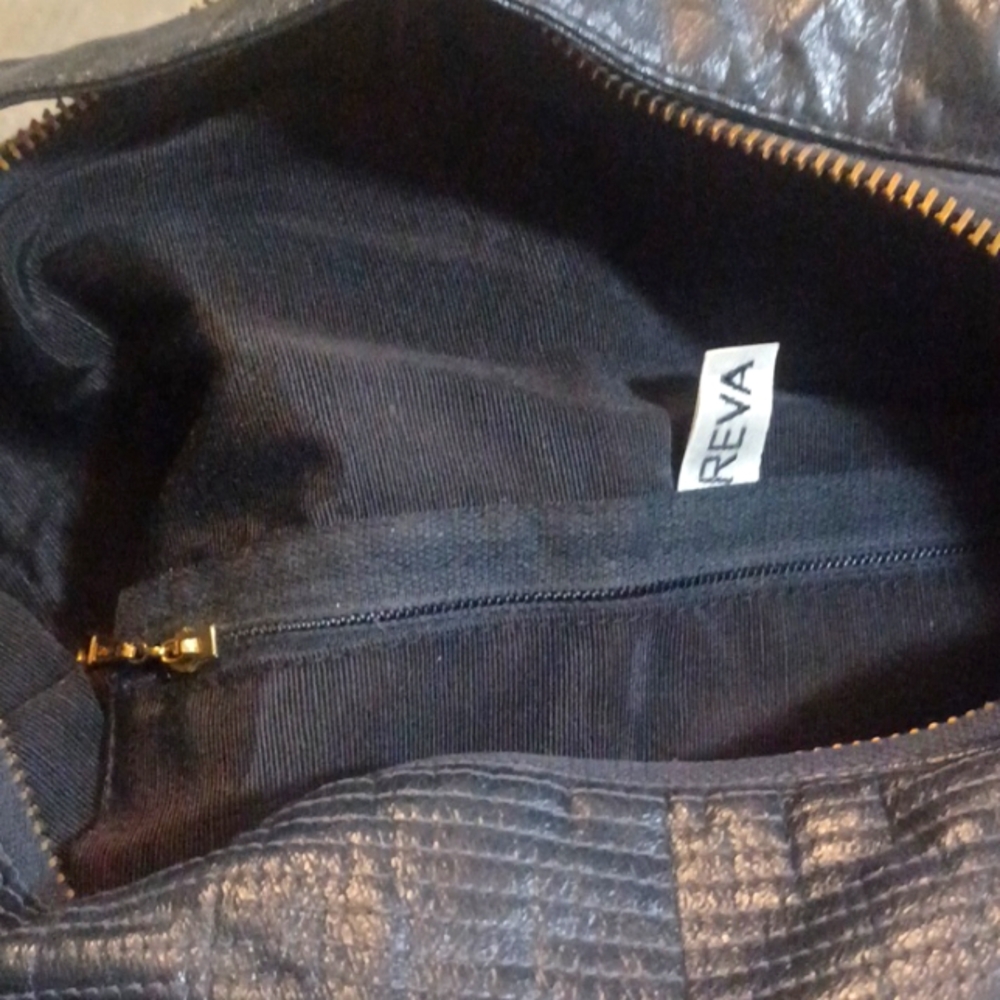 REVA NAVY VINTAGE PERFORATED LEATHER SLOUCH SHOULDER BAG - Picture 7 of 10